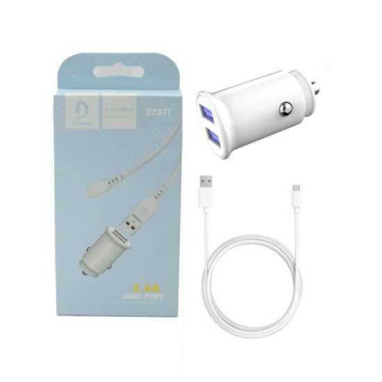 ADAPTADOR DE CARREGADOR DE CARRO DENMEN DZ01T DUAL USB 5V/2,4A BRANCO